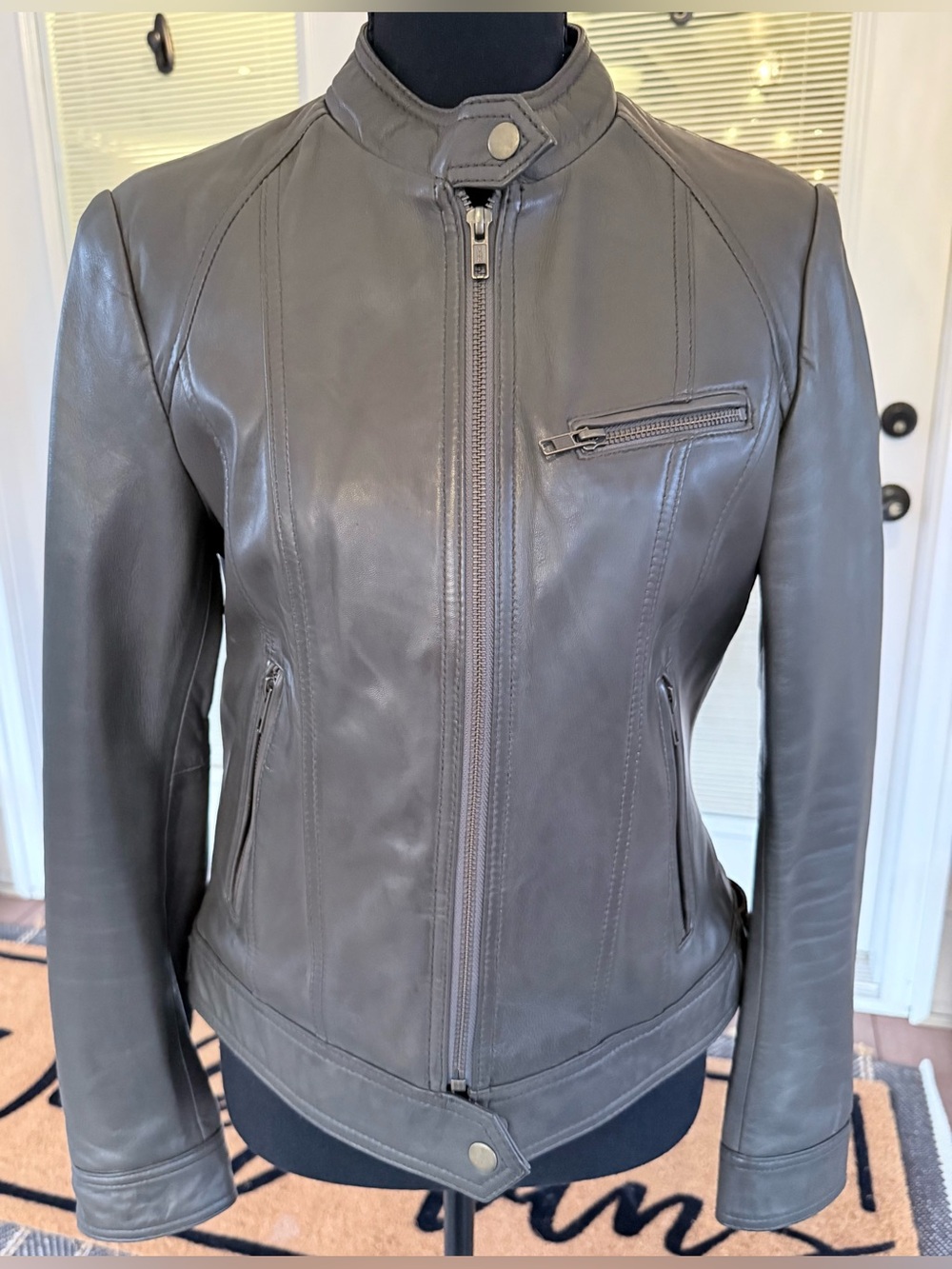 Whet Blu Vintage Olive Green Leather Moto Jacket Size Small